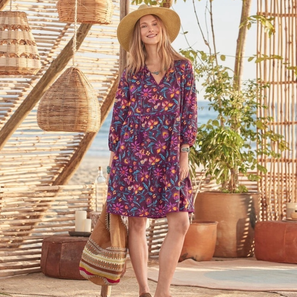 Sundance Eternal Summer Dress Raisin Floral Print Burgundy Purple XS X2